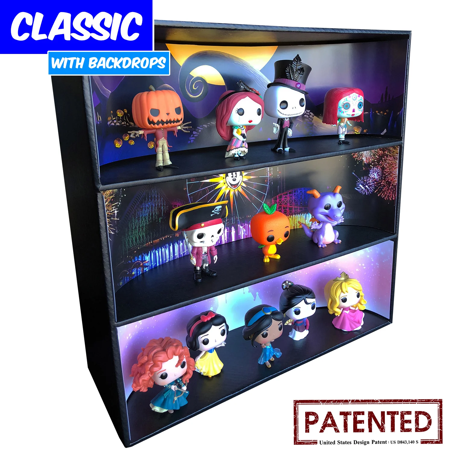 **DISCONTINUED** DISNEY - Display Case for Funko Pops with 3 Backdrop Inserts, Corrugated Cardboard