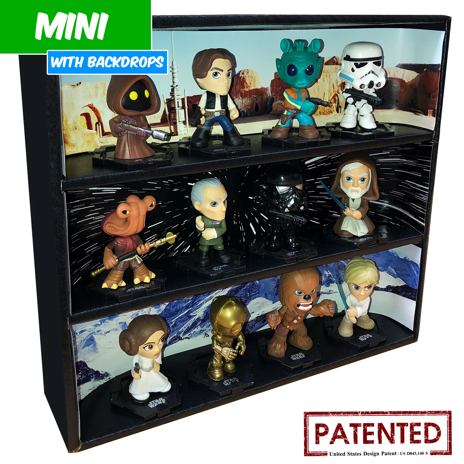 **DISCONTINUED** STAR WARS - MINI Display Case for Small Toys with 3 Backdrop Inserts, Corrugated Cardboard
