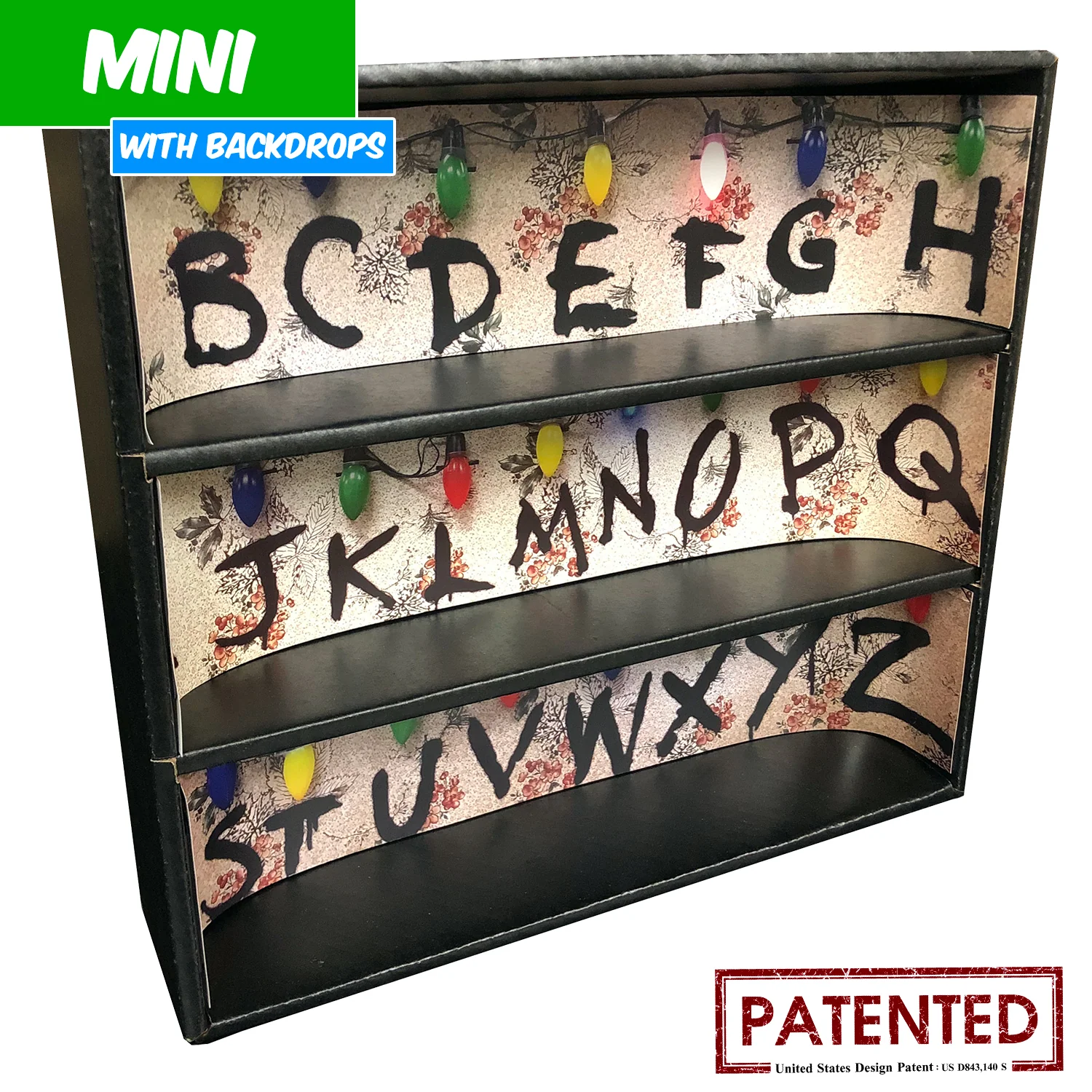 **DISCONTINUED** STRANGER THINGS - MINI Display Case for Small Toys with 3 Backdrop Inserts, Corrugated Cardboard