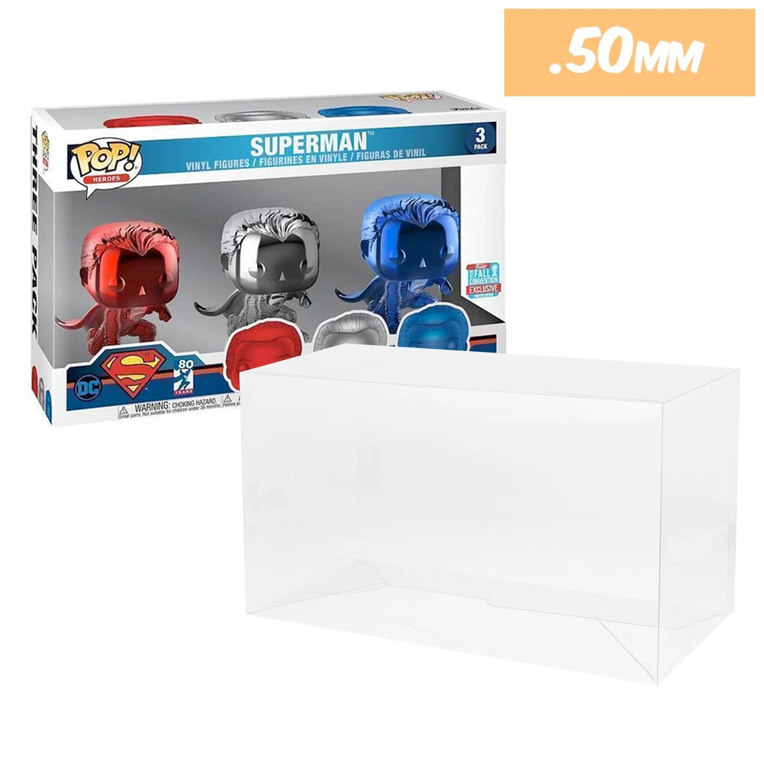 3 PACK SUPERMAN Pop Protectors for Funko (0.50mm thick) 6.25h x 10.25w x 3.5d