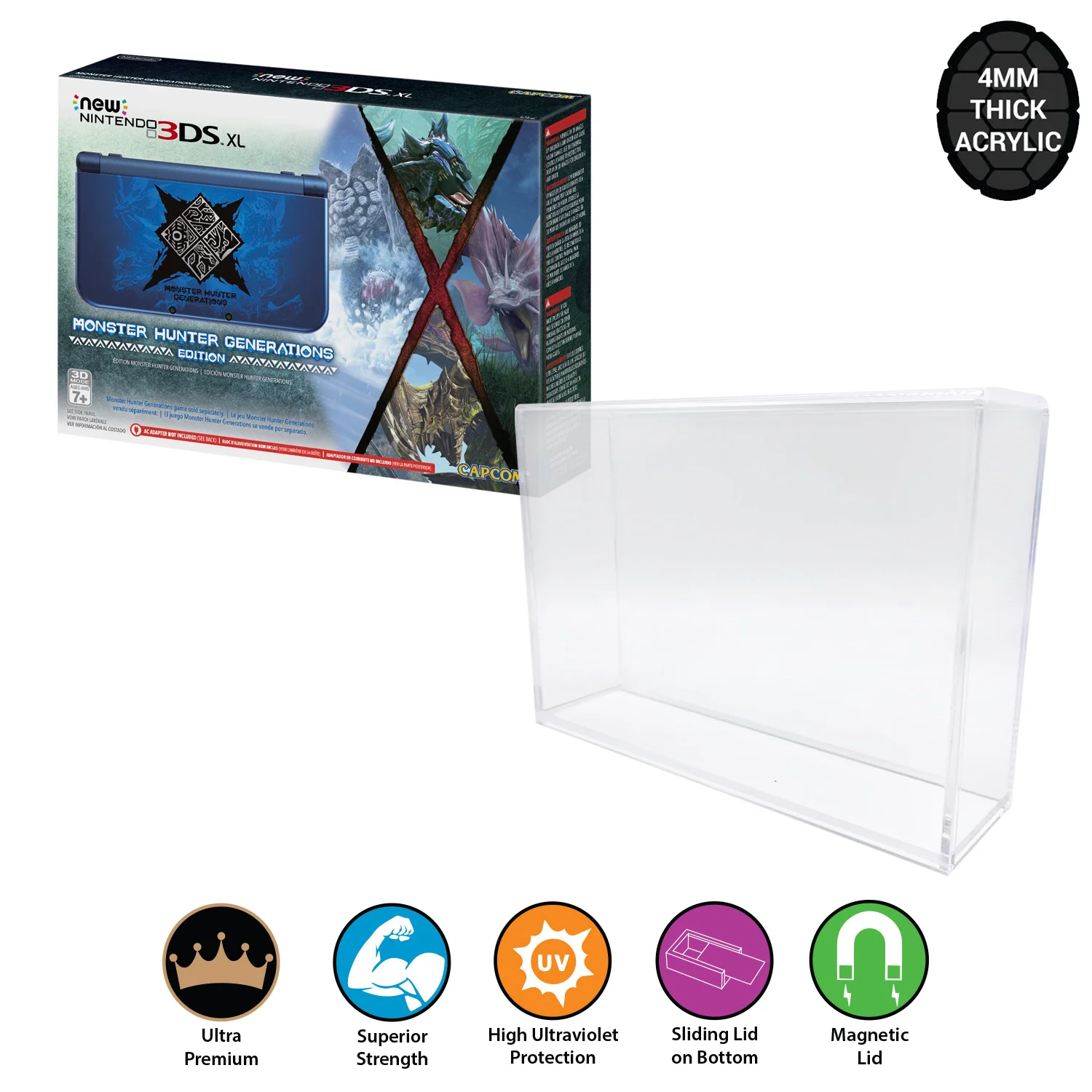 Acrylic Hard Case for NINTENDO 3DS XL Video Game Console Box (4mm thick, UV & Slide Bottom) Fits 5.2h x 7.2w x 1.5d - Image 6