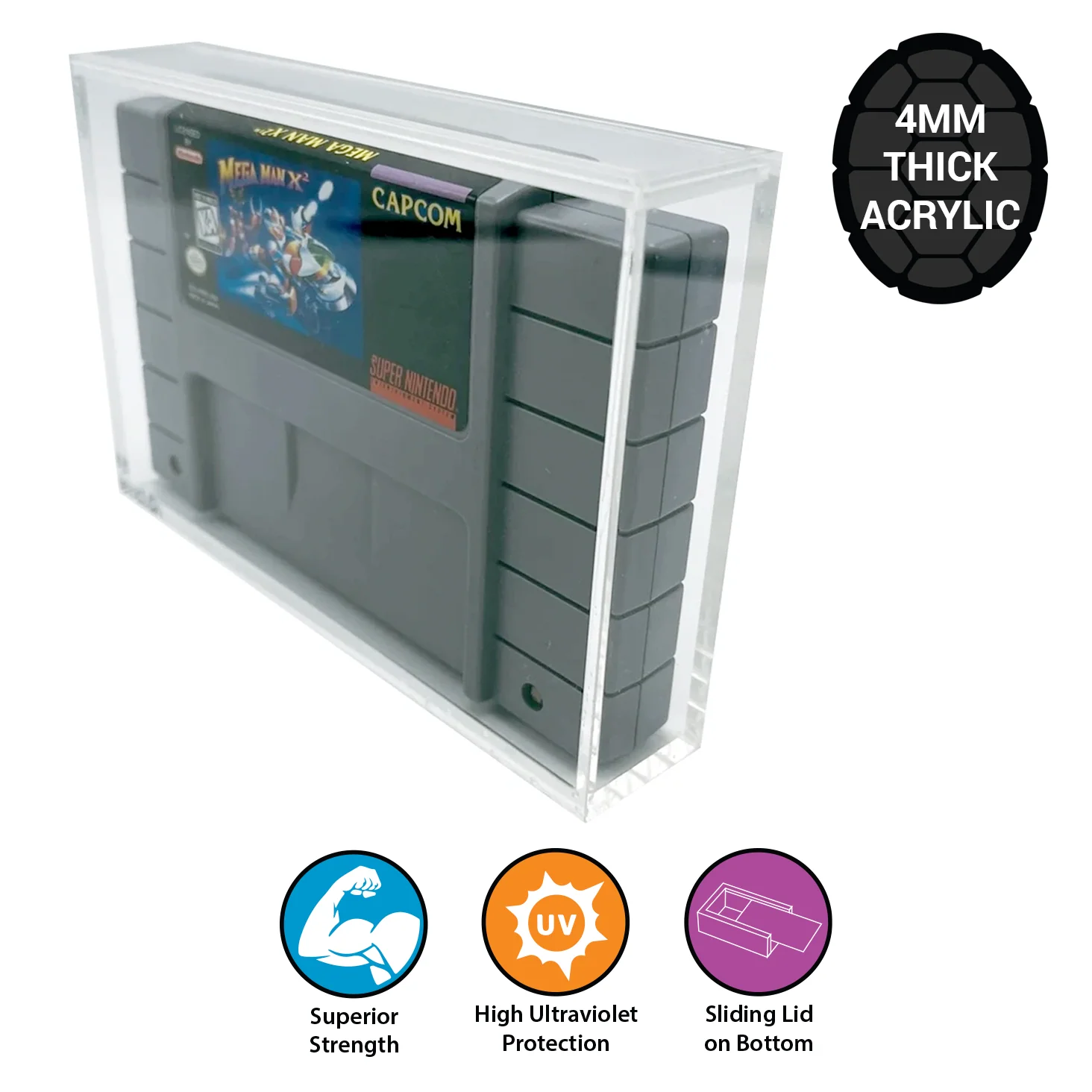Acrylic Hard Case for SNES Video Game Cartridge (4mm thick, UV & Slide Bottom) 3.4h x 5.4w x 0.75d - Image 8