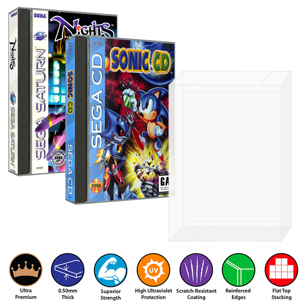 Plastic Protector for SEGA CD, SATURN, PS1 LONG Video Game Box (0.50mm thick, UV & Scratch Resistant)